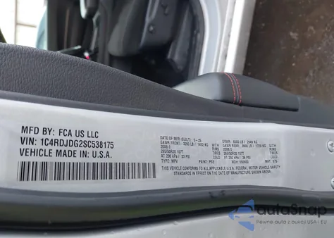 2025 Dodge Durango Gt Awd z USA, uszkodzony, nr VIN 1C4RDJDG2SC538175